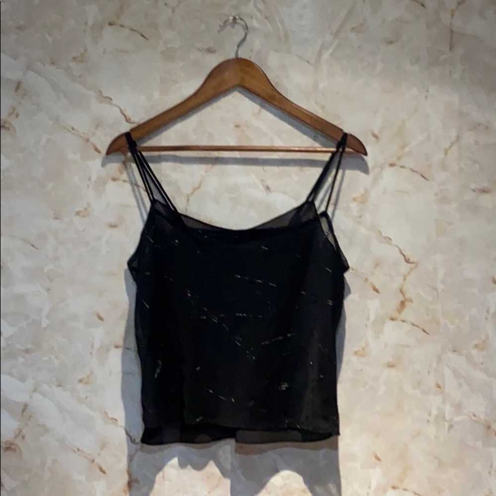 Black spaghetti straps top with flower details